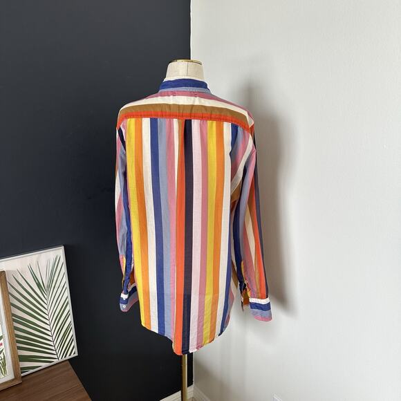 XIRENA Women's Striped Silk Cotton Button Up Shirt Blouse Colorful Bright - Picture 10 of 11